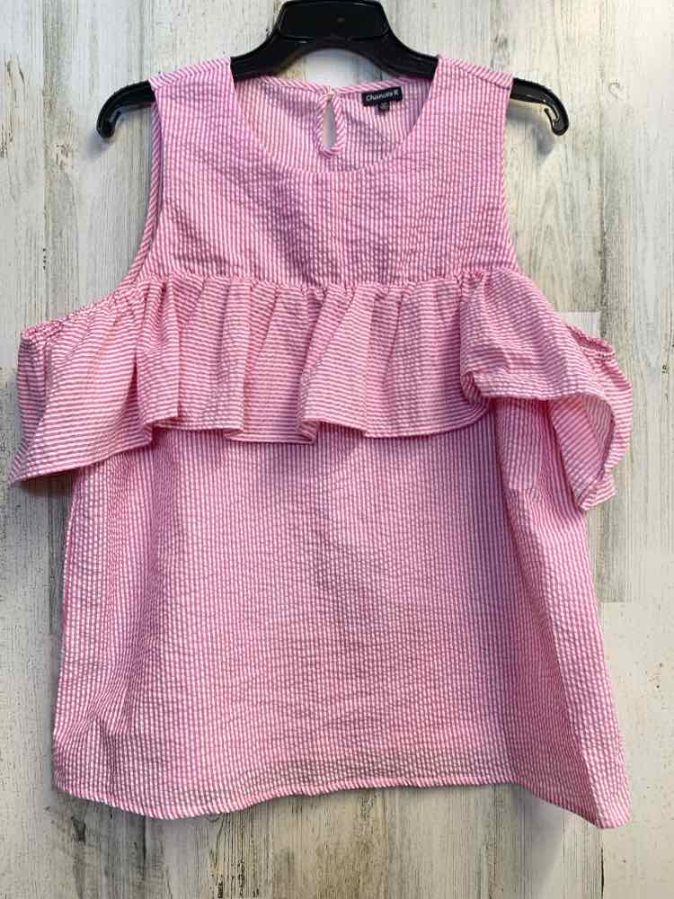 PRE-OWNED CHANCES R Tops Size XL PNK/WHT Stripe COLD SHOULDERS TOP
