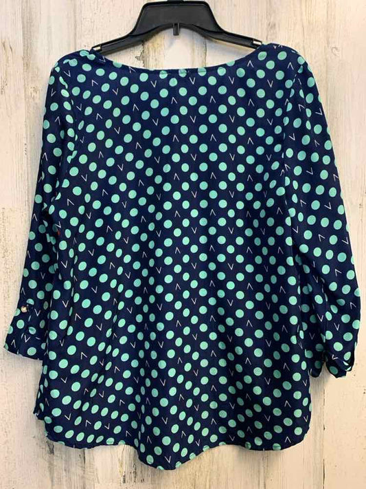 PRE-OWNED PIXLEY Tops Size L BLU/AQUA Polka Dot LONG SLEEVES TOP