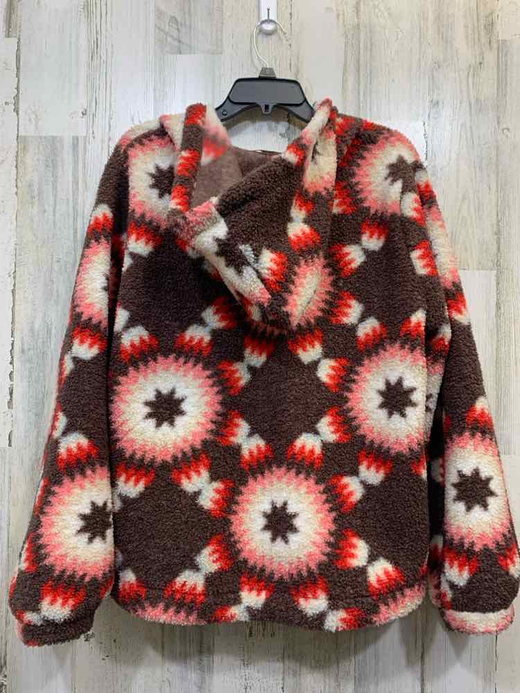 LOFT Tops Size XL BRN/RED/PINK Fleece STARBURSTS HOOD TOP