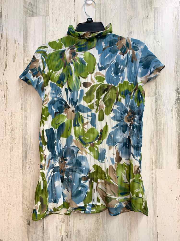 EAST 5TH Tops Size XL BLU/GRN Floral CAP SLEEVE Shirt