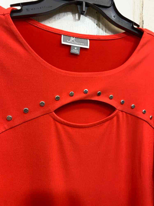 PRE-OWNED JM COLLECTION Size M Red 3/4 SLEEVE Blouse/ROUND NECK WITH MIDDLE OPEN