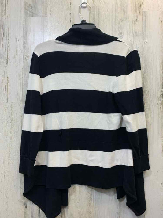 PRE-OWNED WHITE HOUSE Tops Size L BLACK/WHITE STRIPES CARDIGAN Cardigan/BLACK/WH