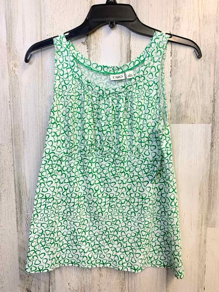 CATO Tops Size S WHT/GRN HEARTS SLEEVELESS TOP