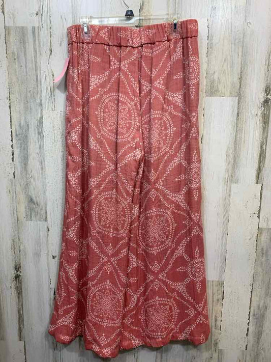 PRE-OWNED Size L WONDERLY BOTTOMS BRICK/WHITE Floral WIDE LEG Pants