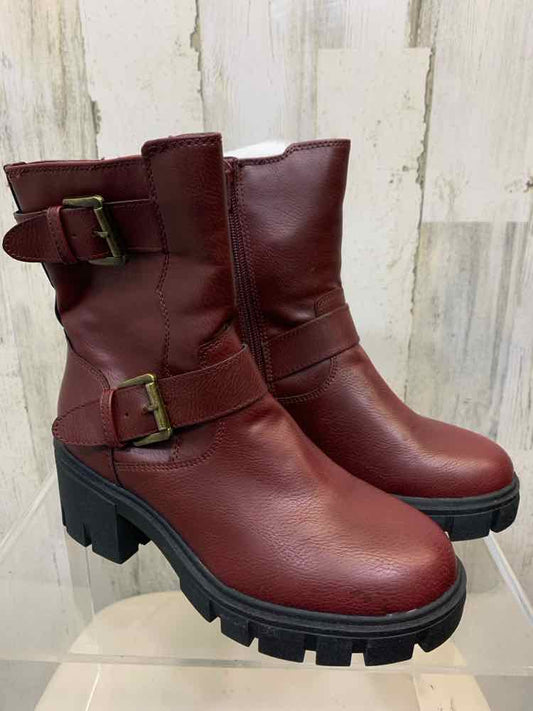 NWT SUN & STONE SHOES Shoe Size 5 MAROON Boots 2 BUCKLE W/ZIPPER BLOCK HEEL