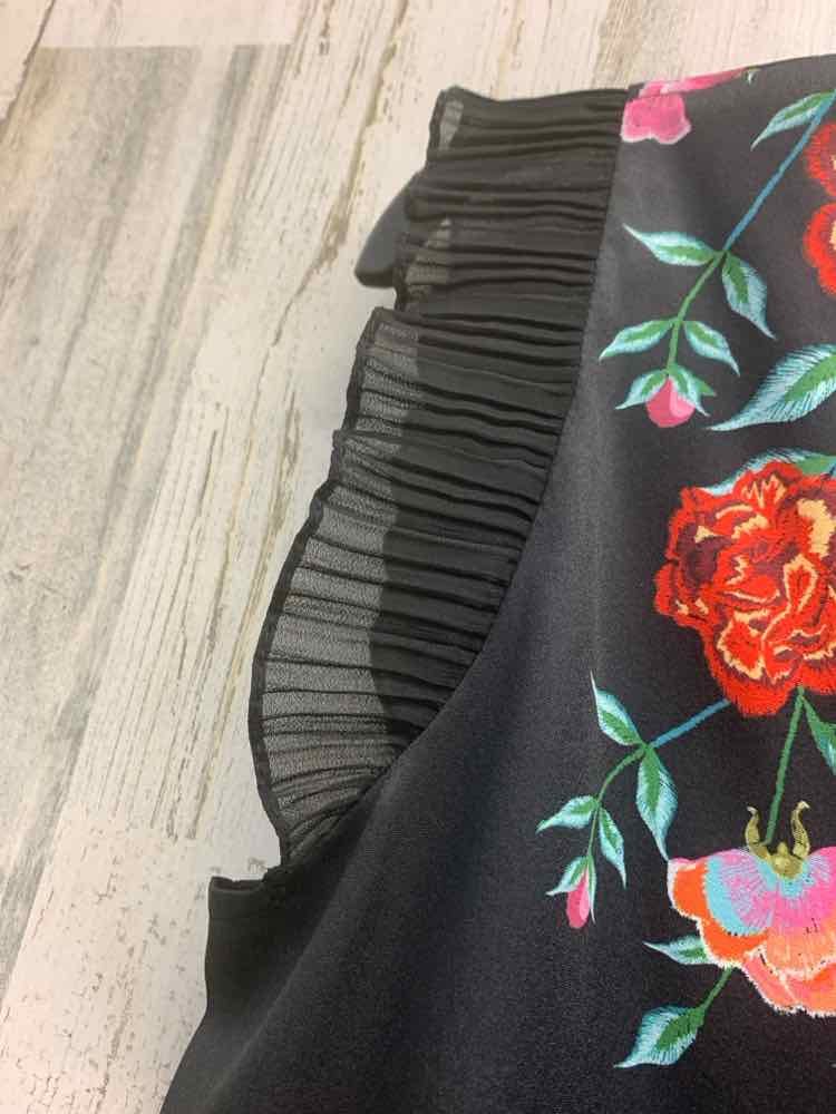 PRE-OWNED EMORY ROSE Tops Size L BLACK/RED/GREEN/PINK/ORANGE Floral Blouse/FLORA