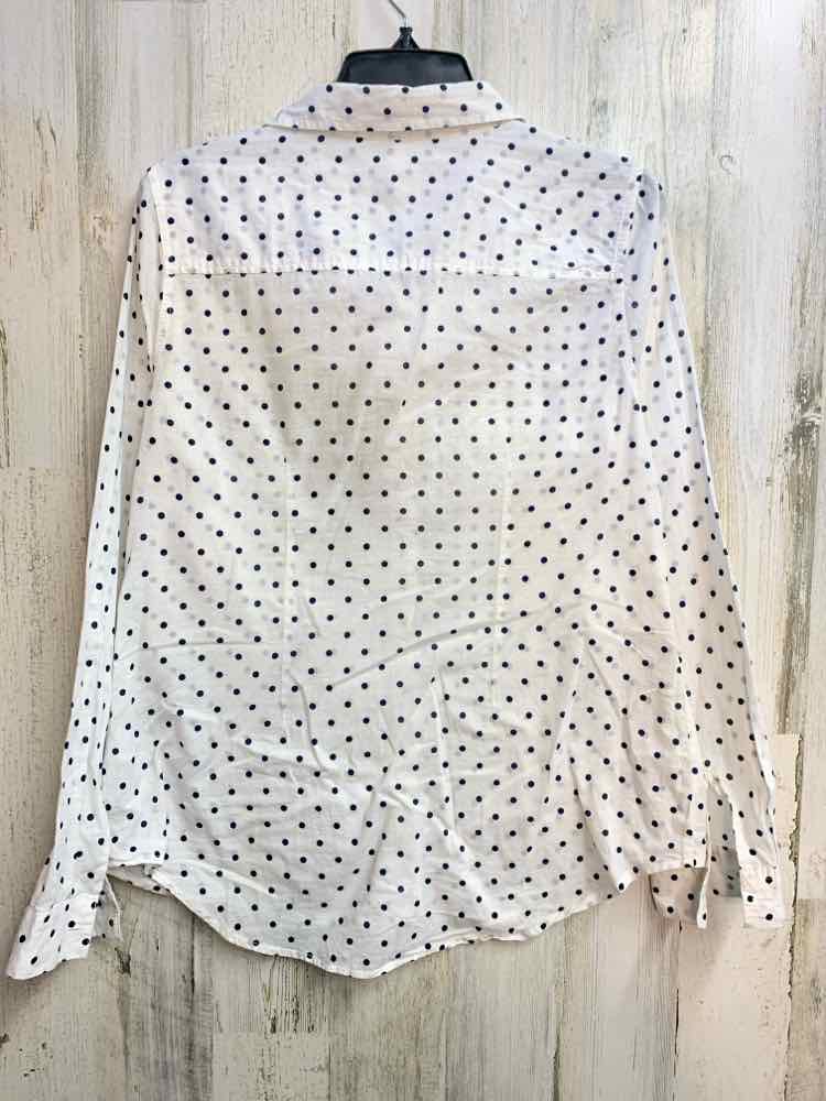 PRE-OWNED RED CAMEL Tops Size L WHT/NAVY Polka Dot LONG SLEEVES TOP