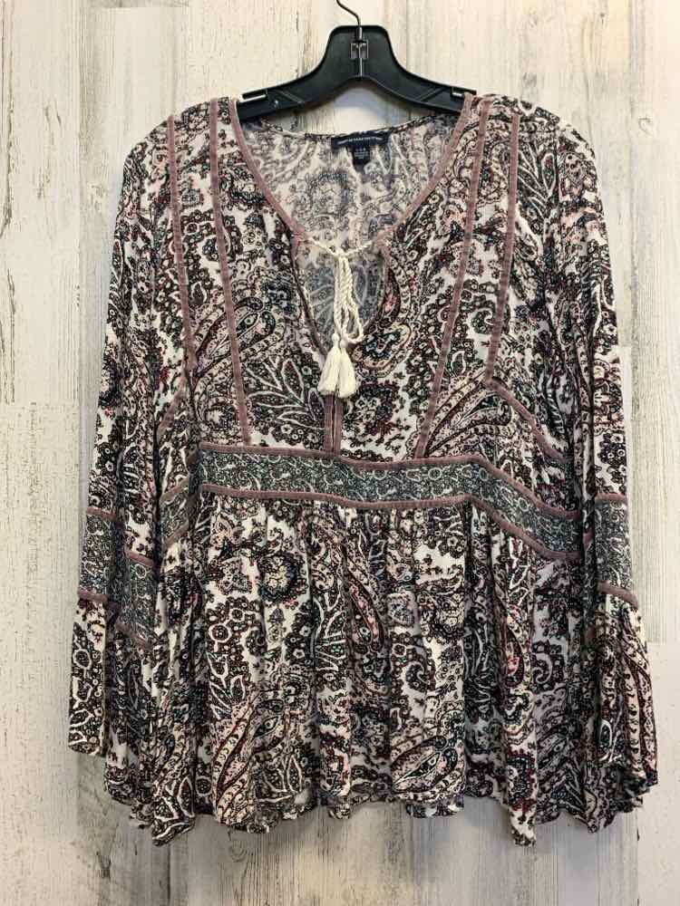 PRE-OWNED AMERICAN EAGLE Tops Size L BEIGE/MAUVE/WINE Paisley LONG SLEEVES TOP