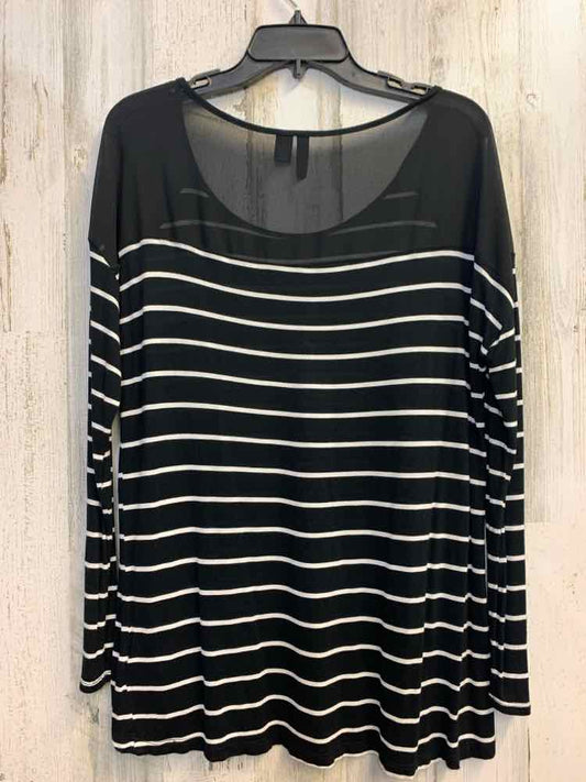 CYNTHIA ROWLEY Tops Size L BLK/WHT Stripe LONG SLEEVES TOP