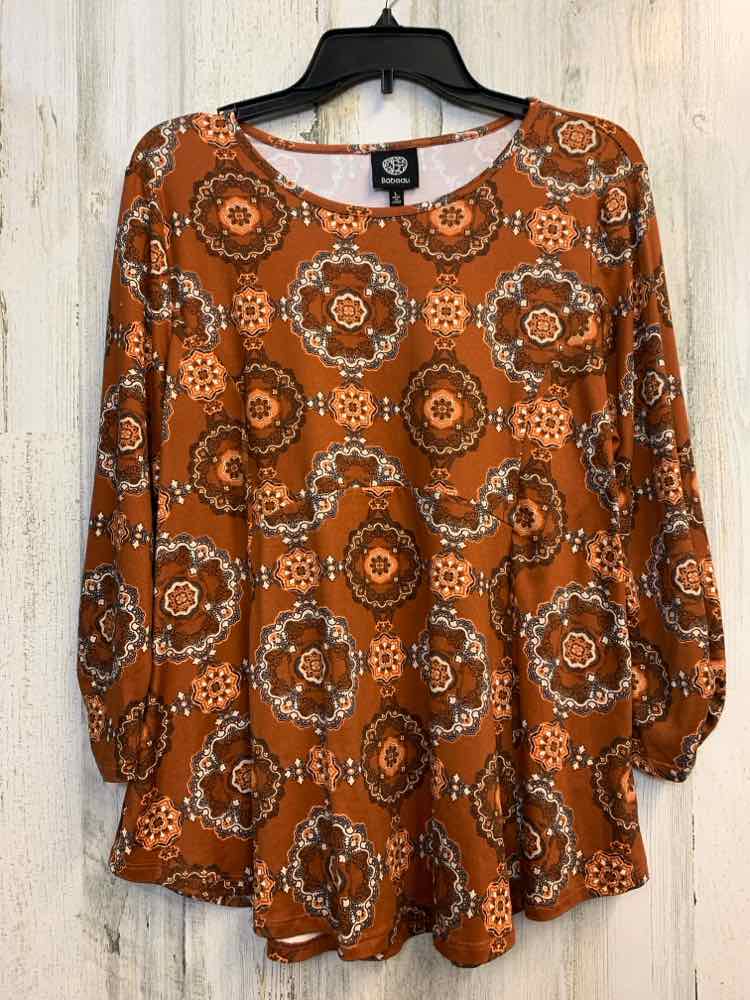 BOBEAU Tops Size L BURNT ORANGE MEDALION 3/4 LENGTH TOP