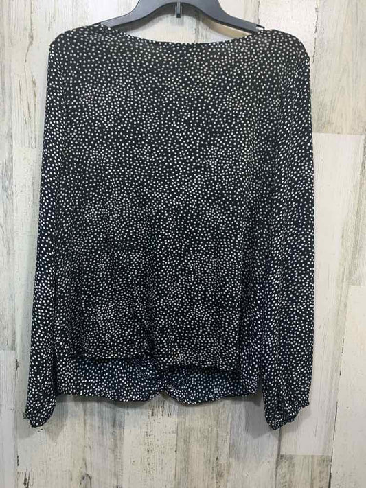 PRE-OWNED LOFT Tops Size M BLACK/WHITE Polka Dot LONG SLEEVE TOP/RUCHED FRONT CR