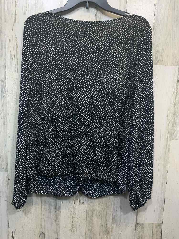 PRE-OWNED LOFT Tops Size M BLACK/WHITE Polka Dot LONG SLEEVE TOP/RUCHED FRONT CR