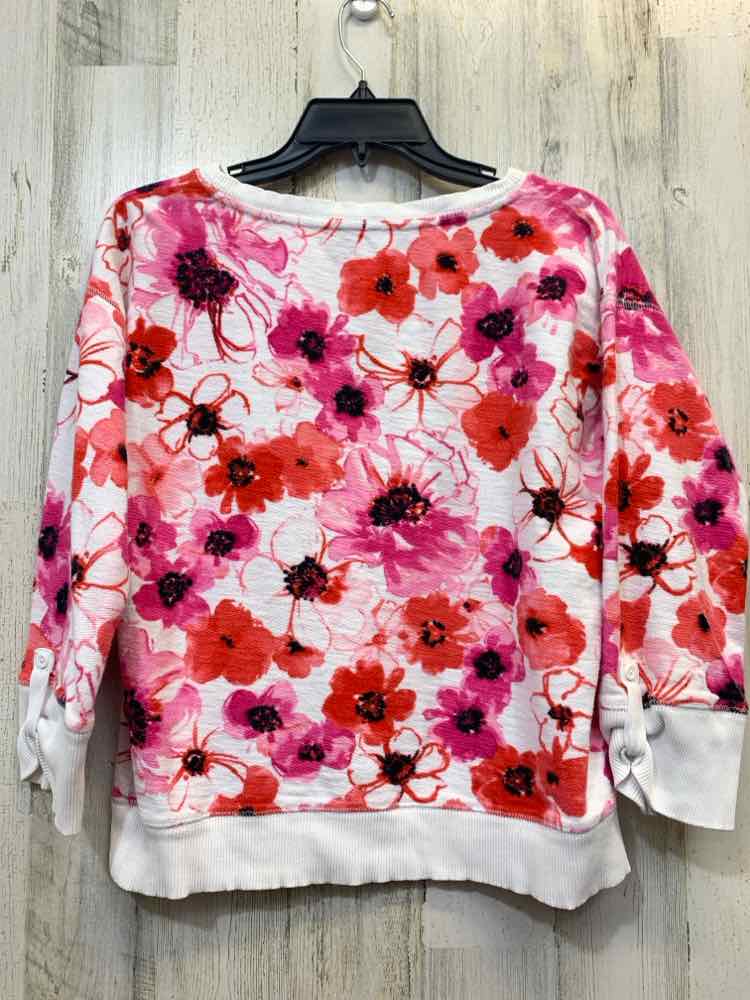 PRE-OWNED JNY Tops Size M WHITE/RED/PINK Floral SWEATER Sweater/WHITE/RED/PINK F