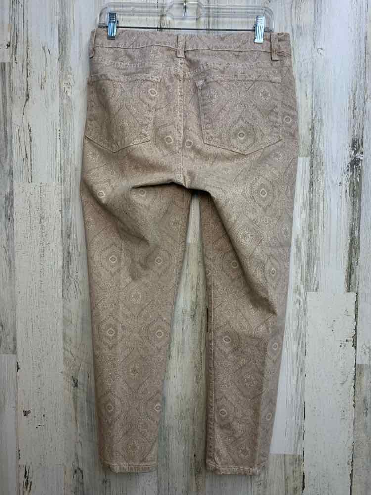 Size 8P NYDJ BOTTOMS Tan/Crm MEDALION STRAIGHT Pants