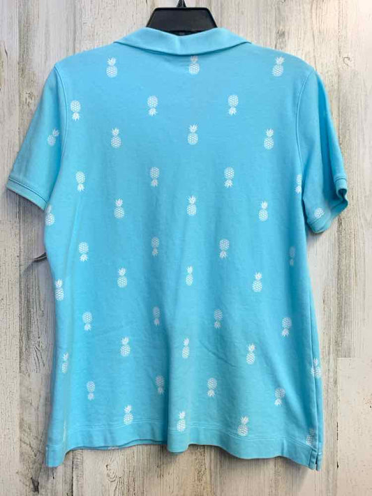 PRE-OWNED KIM ROGERS Tops Size M AQUA PINEAPPLE SHORT SLEEVES TOP