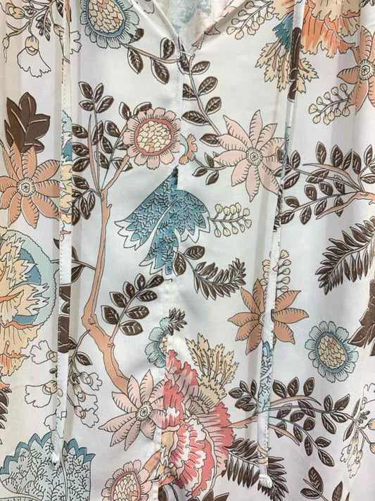 PRE-OWNED LOFT ANN TAYLOR Tops Size M WHT/BRN/PEACH Floral SLEEVELESS Blouse