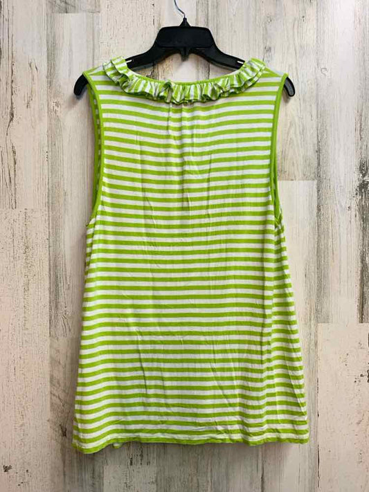 CROWN & IVY Tops Size L LIME/WHT Stripe SLEEVELESS TOP
