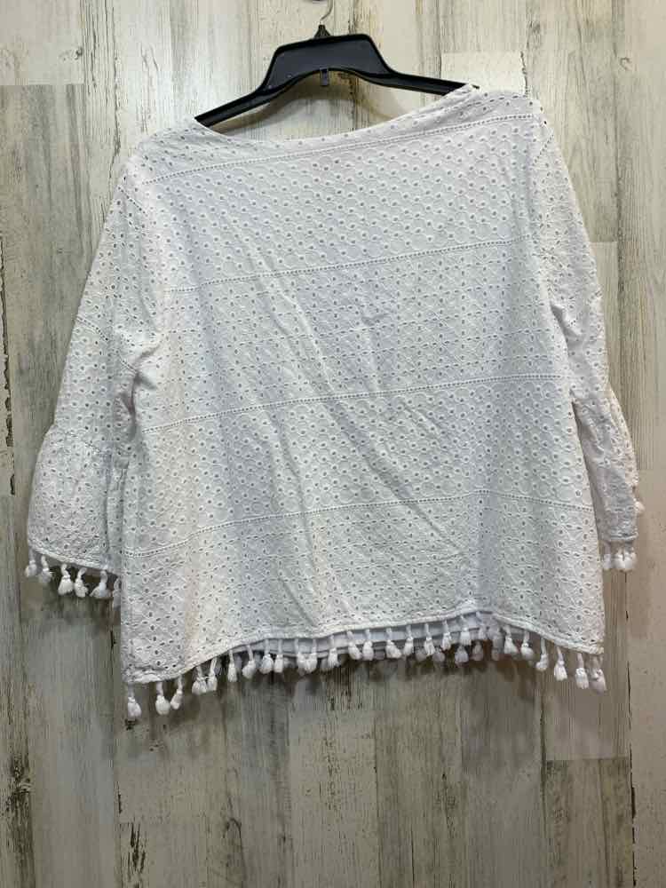PRE-OWNED RUBY RD Tops Size 1X White Eyelet 3/4 SLEEVE Blouse