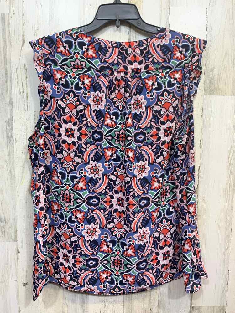 PRE-OWNED LOFT Size XXL BLK/PNK/RED/GRN Floral SLEEVELESS Blouse/BUTTON DOWN