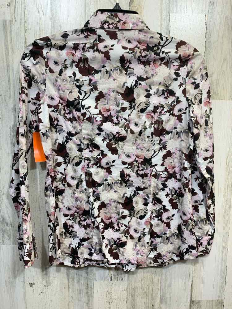 PRE-OWNED CHADWICK'S Tops Size 8 WHT/PNK/BRG/BLK Floral BUTTON DOWN Shirt