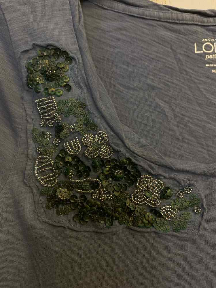 LOFT Tops Size MP STEEL BLUE CAP SLEEVE TOP