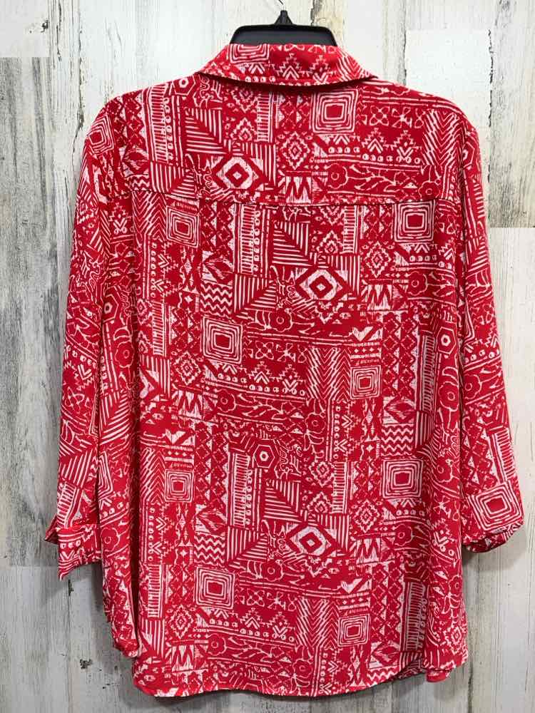 PRE-OWNED N TOUCH Tops Size L RED/WHITE 3/4 SLEEVE Blouse