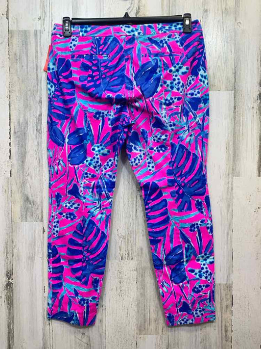 PRE-OWNED Size 16 LILLY PULITZER BOTTOMS BLUE/AQUA/PINK Floral Pants/BUTTON W/ 2
