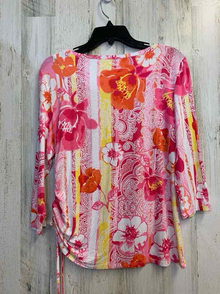 RUBY RD Tops Size S PINK/WHT/ORG FLORAL/PAISLEY 3/4 LENGTH TOP