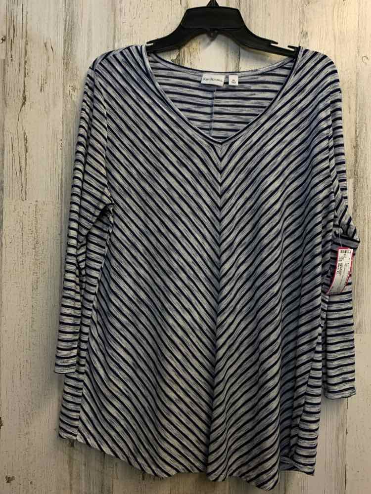 PRE-OWNED KIM ROGERS Tops Size XL WHT/NVY Stripe TOP/LONG SLEEVES