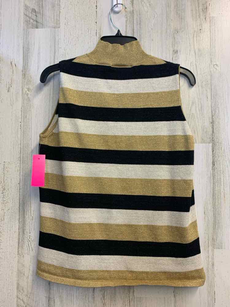 PRE-OWNED KATHIE LEE Tops Size L BLACK/GOLD/WHITE STRIPES SLEEVELESS TOP/BLACK/G