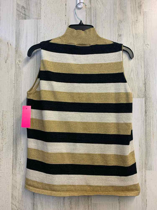 PRE-OWNED KATHIE LEE Tops Size L BLACK/GOLD/WHITE STRIPES SLEEVELESS TOP/BLACK/G