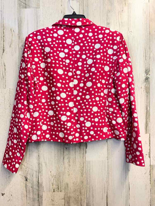 PRE-OWNED LARRY LEVINE Tops Size 10 PINK/WHITE Polka Dot BLAZER Blazer/WHITE POL
