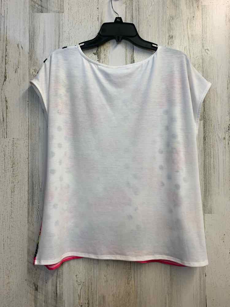 PRE-OWNED KIM ROGERS Tops Size L WHT/MULTI DOTS/FLORAL SHORT SLEEVES TOP
