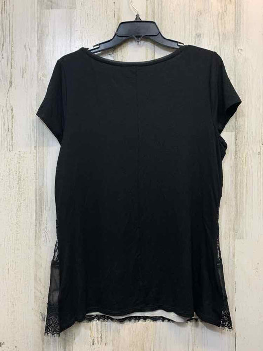 NWT WHITE HOUSE Tops Size L GRAY/BLACK Lace SHORT SLEEVES TOP/GRAY/BLACK SHORT S