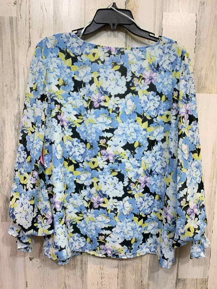 VINCE CAMUTO Tops Size XL BLK/BLU/YLOW/PNK Floral LONGSLEEVE Blouse