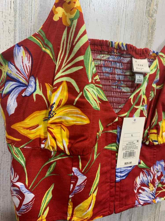 PRE-OWNED A NEW DAY Tops Size L RED/BLUE/GREEN/YELLOW/ TROPICAL Tank Top/TROPICA