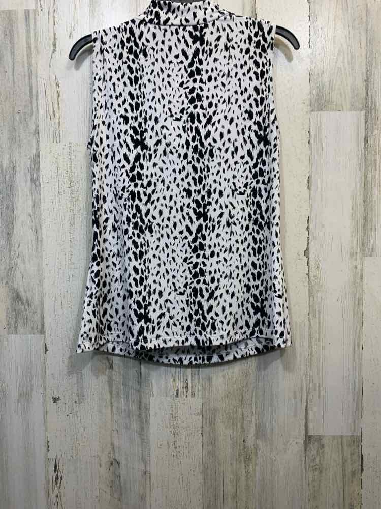 PRE-OWNED TAHARI Tops Size M WHITE/BLACK CHEETAH COWL NECK Shirt/SLEEVELESS COWL