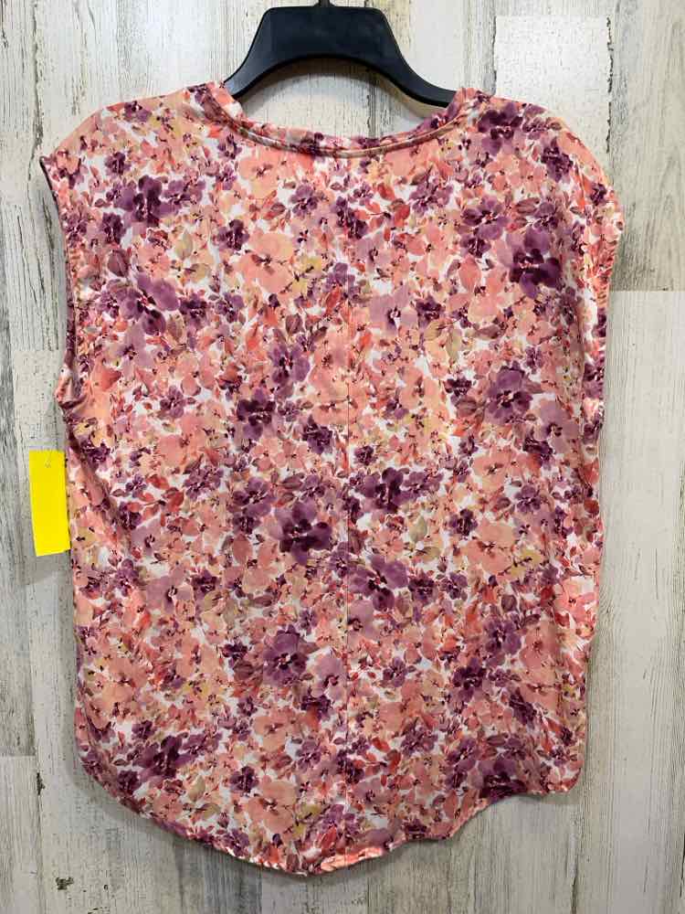 PRE-OWNED Size S DEAR JOHN Tops PINK/LVDER Floral SHORT SLEEVES /FLORAL