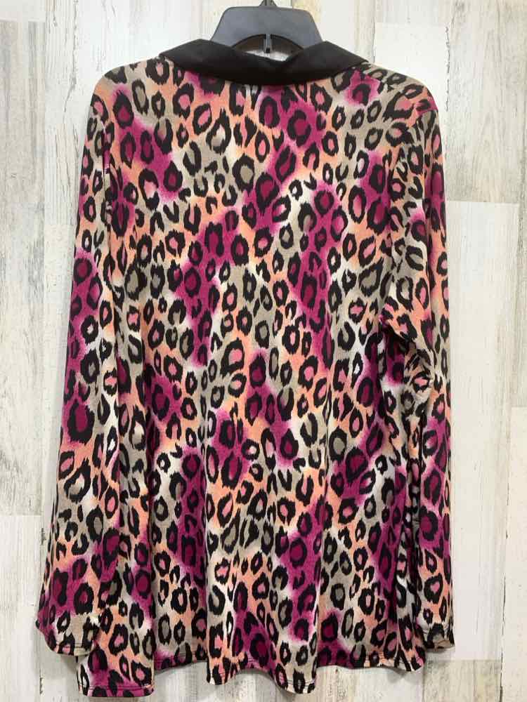 PRE-OWNED HONEYME CURVY/BLACK/PURPLE LEOPARD COLLARED TOP