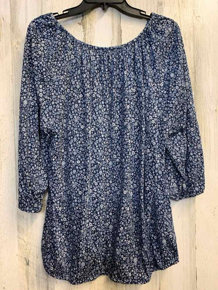 PRE-OWNED MICHAEL KORS PLUS SIZES Size 2X BLU Floral LONG SLEEVES TOP