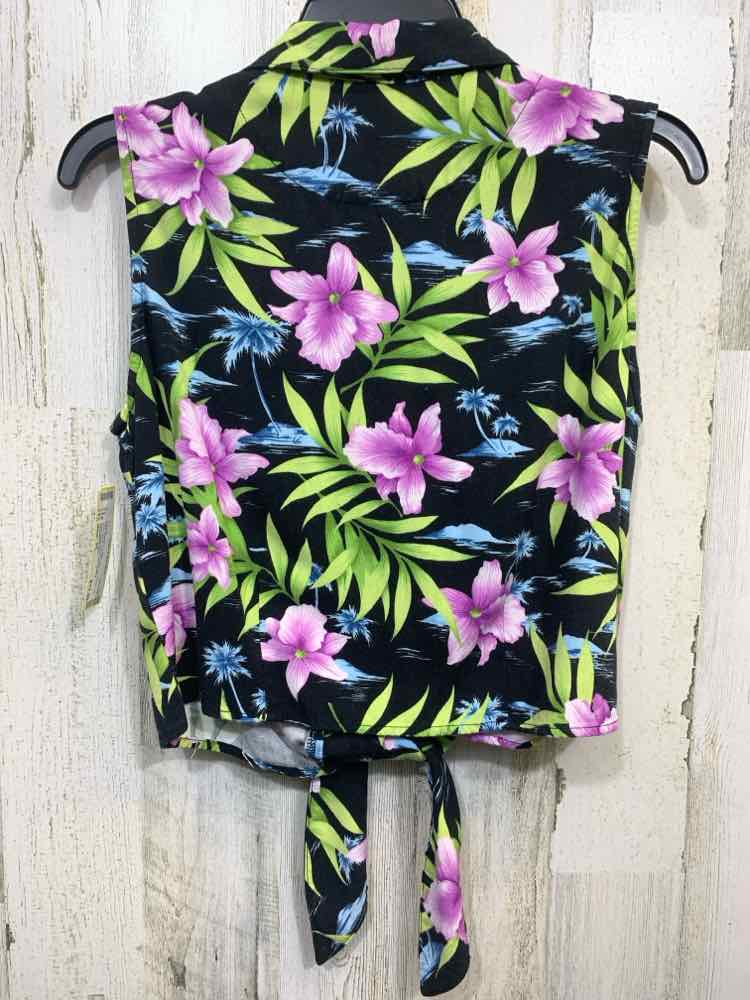 PRE-OWNED PARADISE BAY Tops Size PL LILAC/BLACK/GREEN/BLUE Floral Blouse/COLLARE