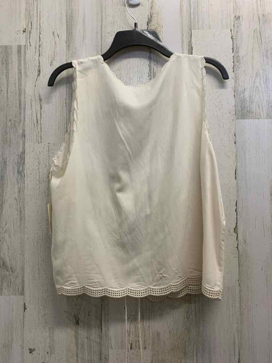 PRE-OWNED ANA Tops Size L Cream SCALLOPED TIES ON FRONT Blouse/SLEEVE CREAM TOP.