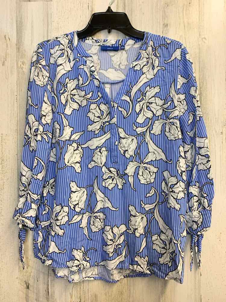 APT. 9 Tops Size L BLU/WHT STRIPE/FLORAL 3/4 LENGTH TOP