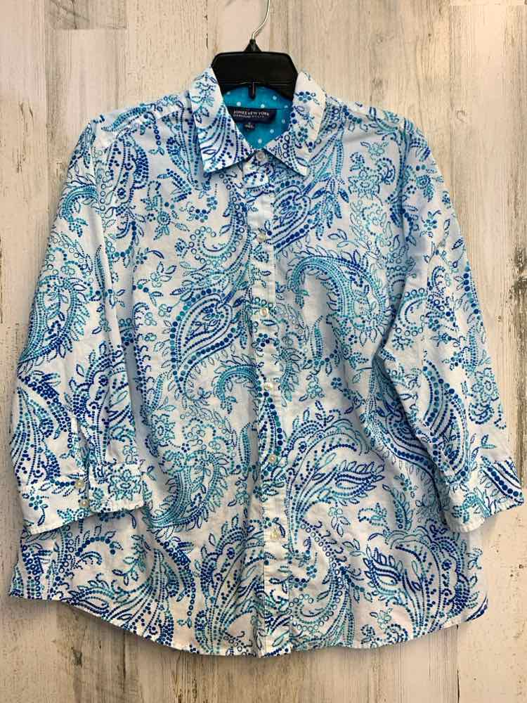 JONES NEW YORK PLUS SIZES Size 1X WHT/BLUE Paisley 3/4 LENGTH Shirt