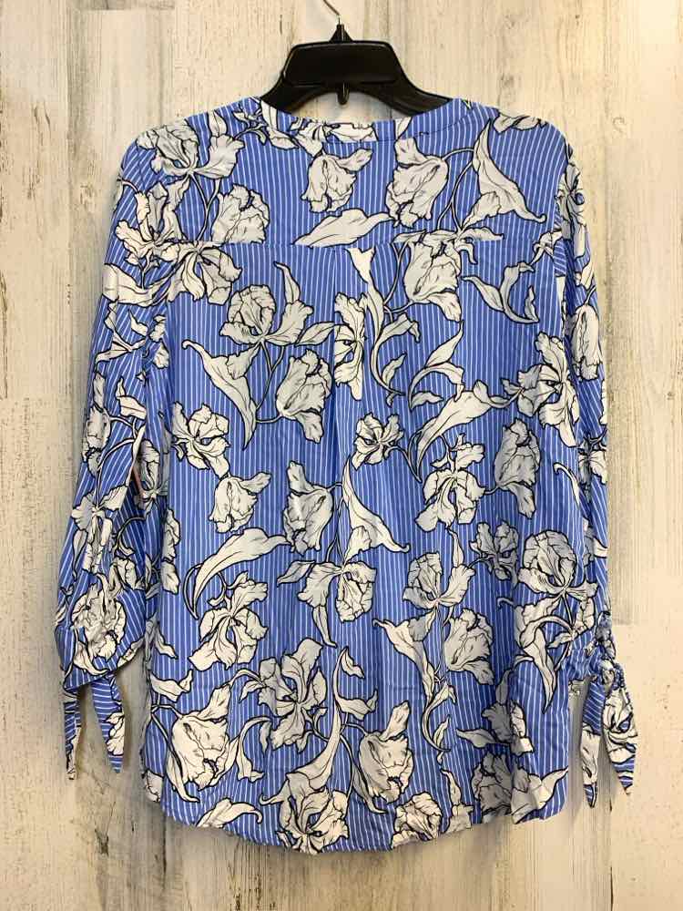 APT. 9 Tops Size L BLU/WHT STRIPE/FLORAL 3/4 LENGTH TOP