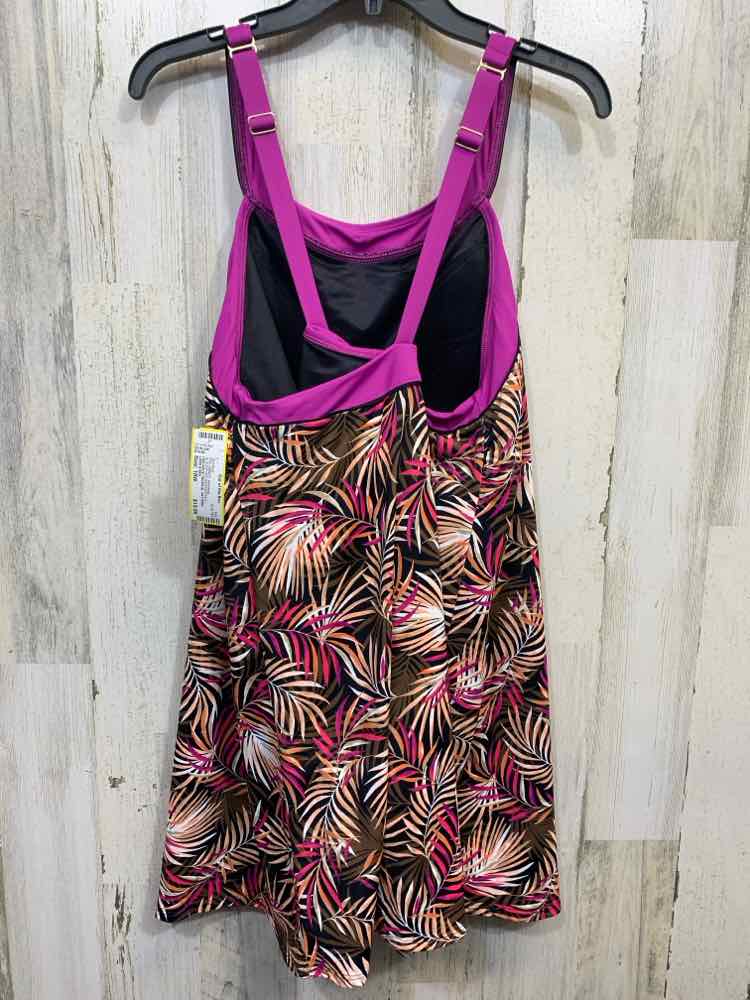 PRE-OWNED LAND & SEA Swimwear Size 18W BLACK/PURPLE/OLIVE/PEACH Swimsuit/ONE PIE
