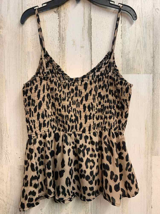 PRE-OWNED BIBI Tops Size M BRN/BLK CHEETAH PRINT SPAGHETTI STRAP TOP