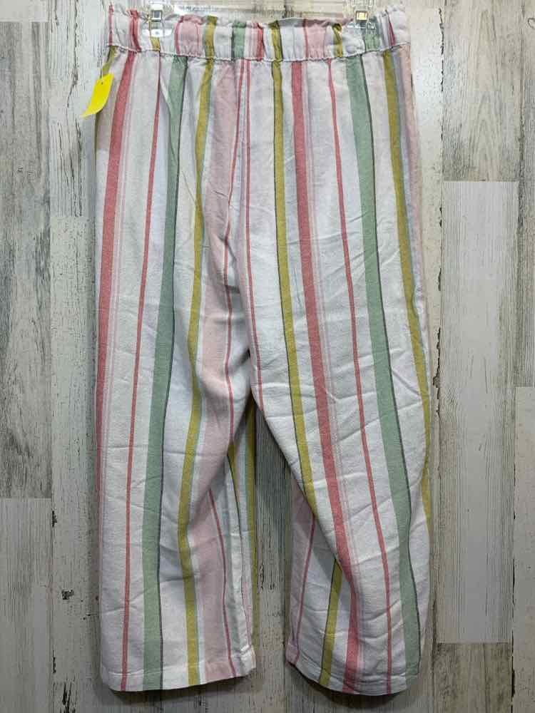 PRE-OWNED Size S DASH BOTTOMS WHITE/GREEN/YELLOW/RED VERTICAL STRIPES Pants/LINE