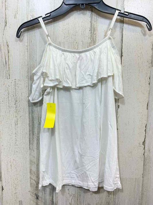 PRE-OWNED LILLY PULITZER XS White SPAGHETTI STRAP/RUFFLE COLD SHOULDER TOP