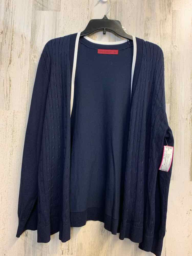 PRE-OWNED LOVE SCARLETT Tops Size XL Navy LONG SLEEVES Cardigan/BUTTON LESS/WHIT
